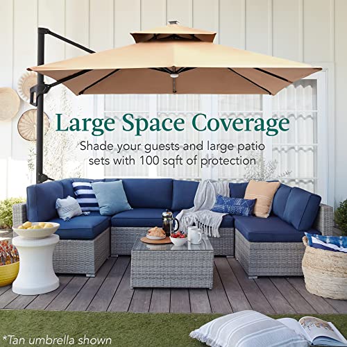 Best Choice Products 10x10ft Cantilever Patio Umbrella w/Base Included, Solar LED Lights 360 Rotation Large Offset Hanging Outdoor Shade for Deck Pool Backyard w/Stand – Navy Blue - color: Navy Blue, size: 10x10ft