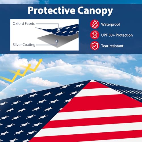 Tangkula 6.6x6.6 Ft Pop Up Canopy, 1 Person Instant Setup Portable Canopy Tent with Center Lock, UPF 50+ Sun Protection, 8 Stakes, 4 Ropes, Carrying Bag - color: American Flag Printing, size: 6.6x6.6FT