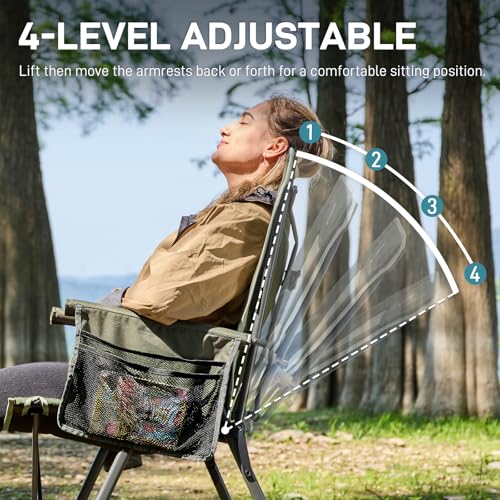 EVER ADVANCED Reclining Camping Chairs for Adult Lightweight, Folding Recliner Chair with Adjustable Back, 4-Level Lounge Chairs, Portable Lawn Chairs for Patio Balcony, Supports 350lbs Green - color: Green, style: Classic
