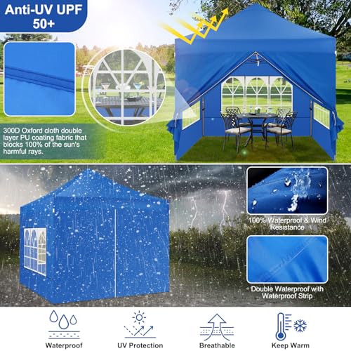 COBIZI 10x10 Heavy Duty Pop Up Canopy Tent with 4 Sidewalls Thicken Frame, Commercial Easy Up Outdoor Wedding Party Tents, All Season Waterproof Windproof with Stakes Sandbags Ropes Roller Bag, Uranus - color: Uranus, size: 10x10