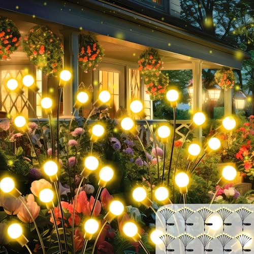 2026 Upgraded Solar Lights Outdoor, 10 Pack Solar Garden Lights with 2 Modes, Firefly Lights Outdoor Waterproof, Sway by Wind, Twinkle Firefly Light for Yard Patio Path Garden Decoration (Warm White) - color: Warm White, size: 10 Pack