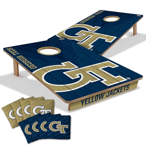 YouTheFan NCAA 2’ x 3’ Wood Cornhole Game with Logo Bags - color: Georgia Tech Yellow Jackets, size: 2' X 3'