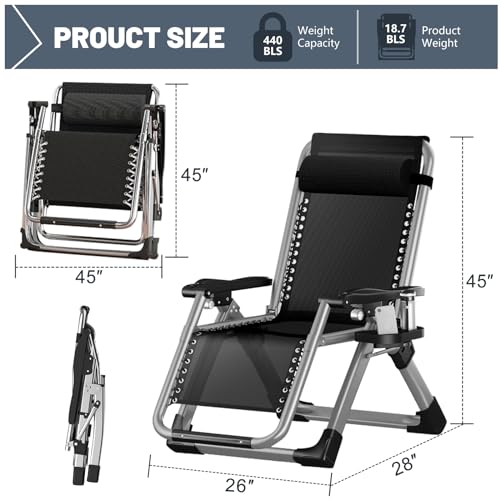 LILYPELLE Comfy Folding Chair, Folding Lounge Chair for Bedroom and Living Room, Folding Reclining Patio Chairs with Removable Cushion for Indoor Outdoor - color: Black Dark