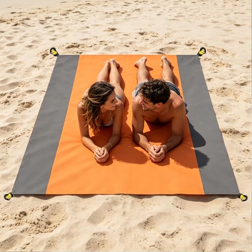 Waterproof Outdoor Mat Sandproof Blanket Lightweight Camping Ground Cover for Family Travel Relaxing Picnic Use 1 Pcs(Grey Orange) - color: Grey Orange