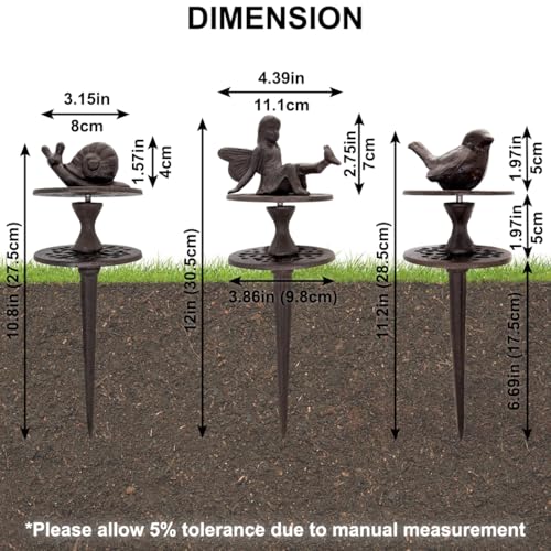 3 Pack Garden Hose Guide Spike, Decorative Hose Guide Support Stakes Antique Heavy Cast Iron Plant Saver Tools for Farm Garden Lawn Yard(Bird Angel Snail)