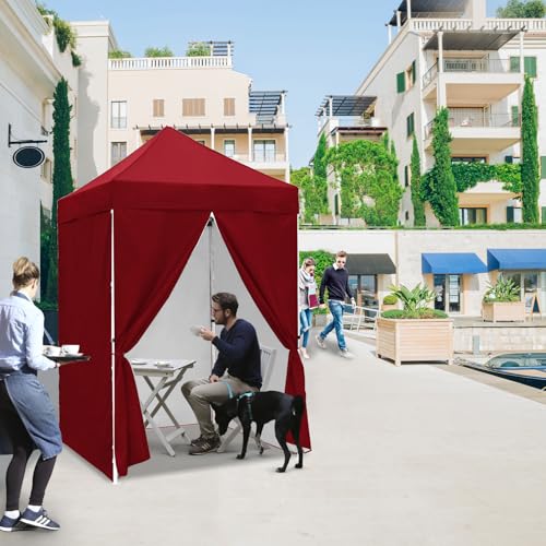 EAGLE PEAK 5x5 Instant Canopy with 4-Side Wall Panels, Small Pop up Portable Canopy Tent with Carry Bag, Light Weight Sun Shelter for Sports, Camping and Beach, Burgundy - color: Burgundy