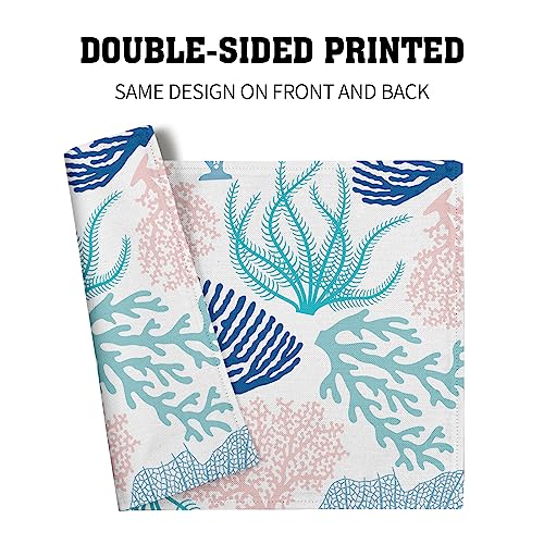 Summer Ocean Coral Placemats Set of 4,Blue Pink Coral Reef Linen Table Place Mat 12x18 in, Nautical Coastal Seaweed Heat-Insulation Non-Slip Placemat for Dining Kitchen Decor - color: Coral