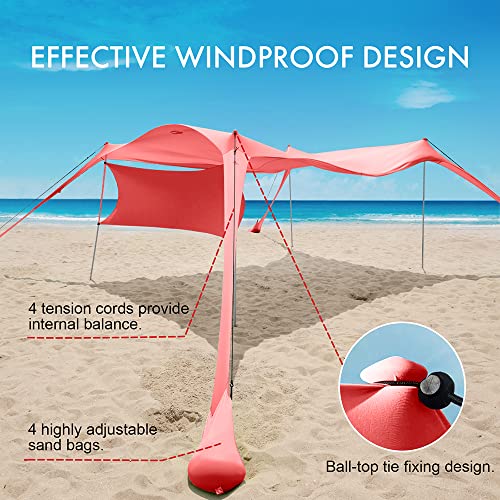 Beach Canopy Tent Shade with Sidewalls 10x10FT, 6.6FT Tall, UPF50+ Sun Shelter, Windproof & Water Resistant, Includes Guylines Sand Shovel Stability Poles, Easy Up for Beach Outdoor Camping Backyard - color: Orange