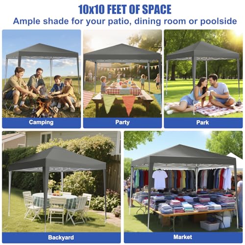 Yesker 10x10 Pop Up Canopy Tent UPF 50+ Waterproof Outdoor Canopy Portable Folding Easy Setup Gazebo Adjustable Height Instant Sun Shade Tent with Wheeled Bag for Events Parties Camping Patio, Gray - size: 10x10FT Gray