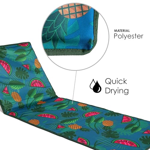 just be... Beach Sun Mat Folding Lightweight Portable Adjustable Sunbathing Recliner with Backrest Support and Valuables Pocket for Holidays Garden Camping Park and Festivals - Tropical - color: Tropical Green