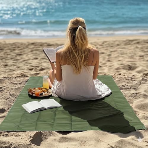 Outdoor Pocket Blanket, 55"x39" Waterproof Foldable Compact Small Pincic Blanket, Ultralight Tarp for Camping, Festival, Beach, Hiking, Backpacking, Travel and More, Stakes Included - color: Army Green, size: 55"*39"