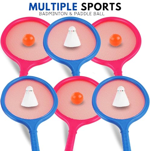 Badminton Racket Set for Kids, Toddlers with Paddles, Ball and Birdie - Junior Kindergarten Student Outdoor Sports Tennis Racquet Play Game Beach Toys - style: 6-Pack