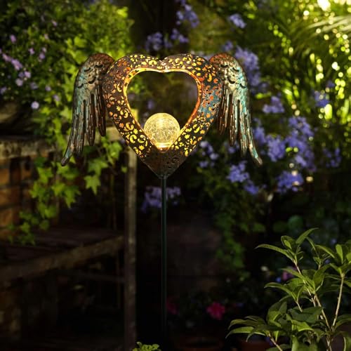 LEDs Solar Heart Stake Lights for Garden Metal Warm White, Memorial Gift - Perfect as Remembrance & Sympathy Gifts (Heart-Bronze) - style: Heart