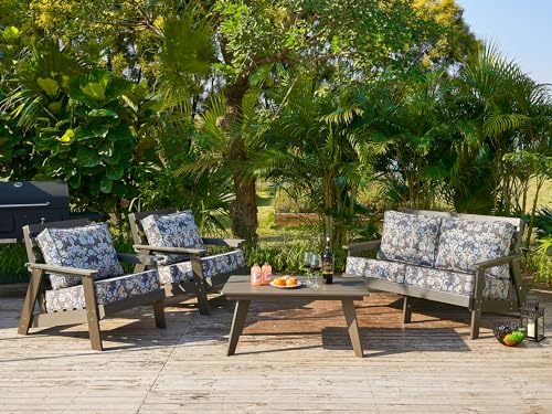 ARTPLAN Deep Seat Outdoor Patio Chair Cushions,2-Piece Seat and Back Cushion Set 24x24x6 and 18x24 Inches,Square,Floral,Stone Blue - color: Stone Blue