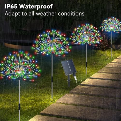 Solar Garden Lights Outdoor Waterproof, 4 Pack Total 480 LED Solar Starburst Sparkler Lights Decorative with 8 Lighting Modes Outside for Flowerbed Pathway Party Christmas Decoration, Multicolor - color: Multicolor, size: 4 Pack