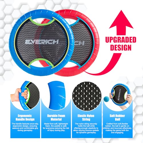 Trampoline Paddle Ball Set with 2 Bouncy Paddles & 2 Balls - Soft Foam Design for Kids Play Indoor Outdoor Beach Backyard Lawn - Great Gift Idea for Boys & Girls - color: Foan Blue Red, size: 2 Paddles 2 Balls