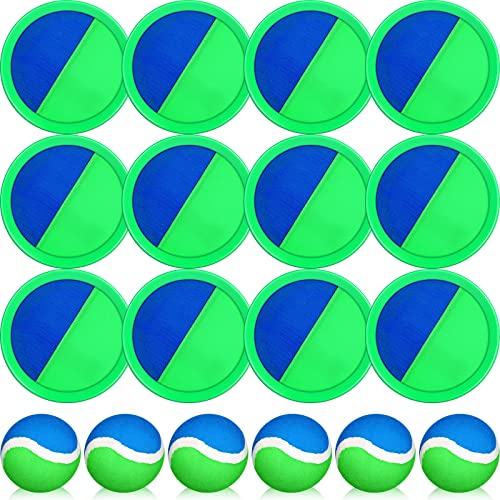 Charniol Kids Toys Toss and Catch Game Set Beach Game Outdoor Ball Sports Games Toss and Catch Ball Nylon Toys for Kids Adults(Blue Green,12 Paddles 6 Balls) - color: Blue Green