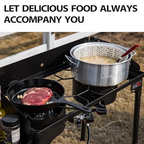 OuterMust Propane Double Burner for Outdoor Cooking Two Camping Stove with Removable Windscreen and Detachable Legs Stand for Home Brewing, Camping, BBQ - size: dual burners with wind gard