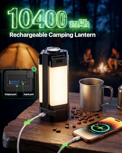 Rechargeable Lantern 10400mAh, Portable Work Light with Magnetic Base & 5 Modes, 2200LM Battery Powered Lantern Flashlight for Power Outage, Car Repair, Hurricane, Camping