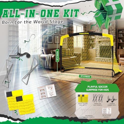 Happy Jump 7x5 FT & 5x3.6 FT Portable Soccer Goal for Youth Players Ages 6–14, Large-Frame Design Built for Long-Term Development, Easy Setup for Backyard, Park or School Training - style: 7x5 FT, 2 Set
