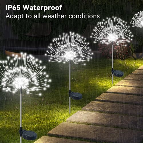 Slyuexu Solar Garden Lights Outdoor Waterproof, 2 Pack 120 LED Solar Firework Lights Decorative Garden Décor Outside for Flowerbed Pathway Party Christmas Decoration, White - color: White, size: 2 Pack