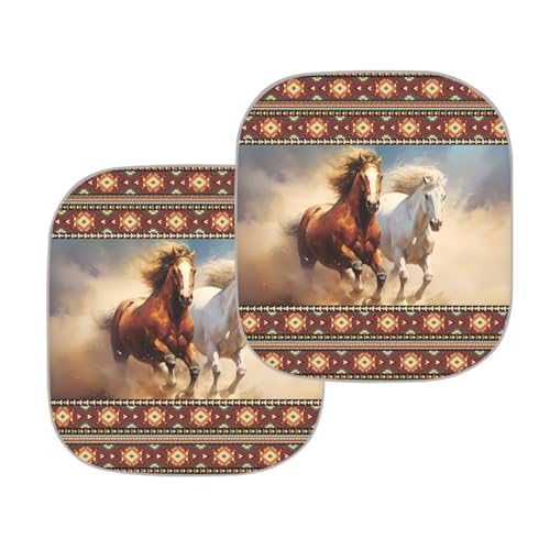 Ethnic Horse Sunshade for Car Windshield Foldable 2 Pieces Set Car Front Window Sunshade Summer Outdoor Sun UV Rays Blocker Sun Visor Shield Auto Protective Accessiors - color: Ethnic Horse