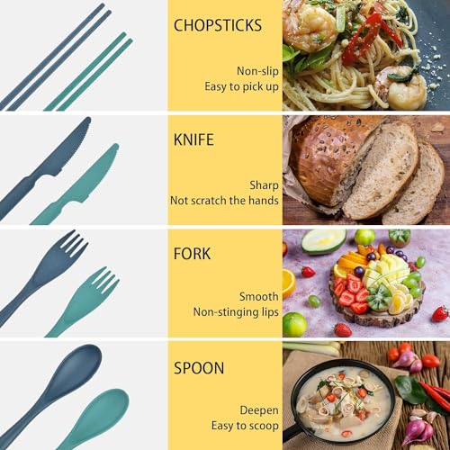 2 Sets Plastic Reusable Utensils Set with Case, Travel Chopsticks Fork Spoon Knife Set for Lunch Box, Portable Cutlery Sets for Travel Camping Daily Use (Standard)