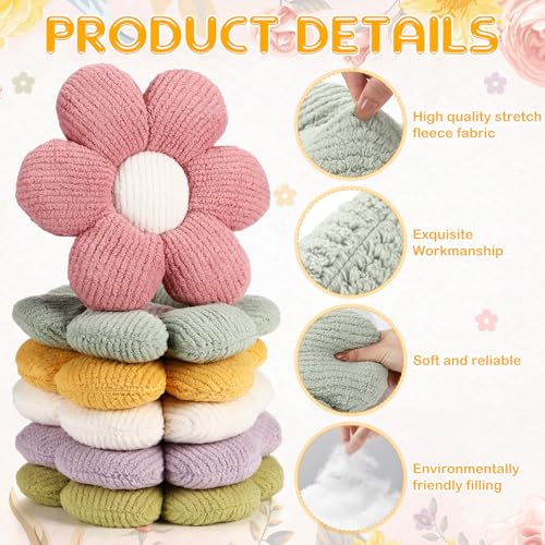 Coume 6 Pcs Flower Floor Pillows - 16 Inch Daisy Throw Pillows Cute Flower Decorative Floor Seat Cushions for Bedroom Home Sofa Chair Couch Decor(White, Pink, Purple, Yellow Green, Dark Green) - color: White, Pink, Purple, Yellow Green, Dark Green
