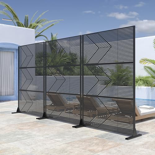 Casaphoria 72" H x 47" W Metal Outdoor Privacy Screen, Freestanding Decorative Divider for Patio, Deck, Balcony, and Garden with Stable Base, Black-Cedric - color: Black-cedric