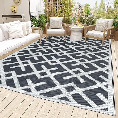 LILIOFFIC Outdoor Rug for Patio Clearance, 5'x8' Waterproof Plastic Patio Mat, Reversible Camping Rugs, Rv, Porch, Deck, Camper, Balcony, Backyard, Gray - color: 01/Grey, size: 5' x 8' (Rectangular)