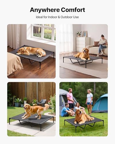 VEVOR Elevated Dog Bed for Large Dogs, Portable Raised Dog Cot with Steel Metal Frame and Breathable Teslin Mesh, Indoor & Outdoor Pet Cooling Raised Hammock Bed, XL, Gray - size: XL-No Pillow