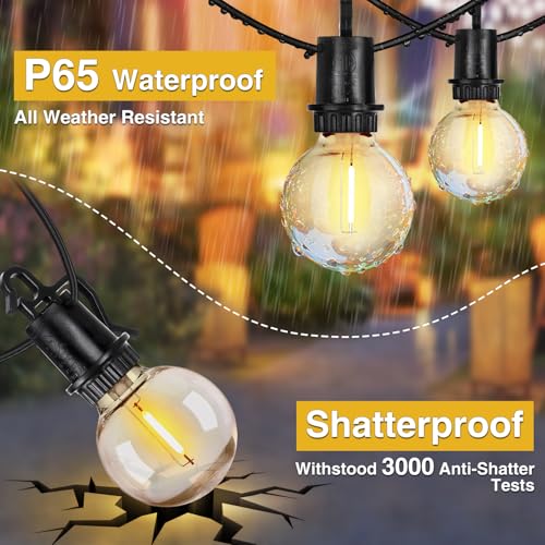 ZJOJO 35FT Outdoor String Lights, G40 Globe Outdoor Lights with 15 Shatterproof LED Bulbs 2700K, IP65 Waterproof Patio Light - size: 30FT-15