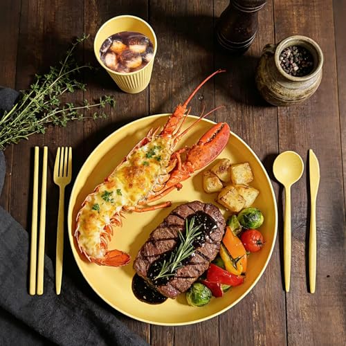 SHECIPIN 42Pcs Wheat Straw Dinnerware Sets, Unbreakable Plates and Bowls Sets, Eco Friendly Non Breakable Dinnerware, Dishwasher Microwave Safe Dinnerware - color: Colorful