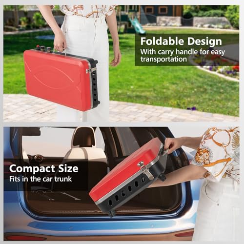 Giantex Portable Propane Grill & Camping Stove, 20,000 BTU Gas Camping Grill Burner, Independent Temperature Control, 3-Sided Wind Guard, Detachable Legs, for BBQ, Tailgating, Outdoor Cooking (Red) - color: Red