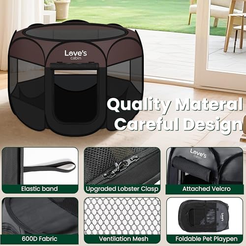 Love's cabin Pet Puppy Dog Playpen, Large Dog Tent Crates Cage Indoor/Outdoor, Portable Playpen for Cat, Foldable Pop Up Dog Kennel Playpen with Carring Case, Removable Zipper Top, Brown - color: Brown, size: 38.0"L x 38.0"W x 23.0"H