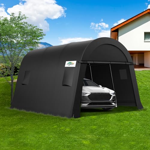 COBIZI 10x15 Carport Canopy Heavy Duty Portable Garage Tent with Double Zippered Roll-up Doors & Vents, Large Space Car Port Car Garage Waterproof Anti-Snow for Cars, Boats, Trucks, Dark Gray - color: Dark Gray, size: 10'x15'
