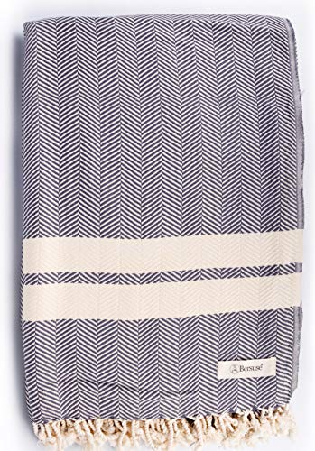Bersuse 100% Cotton Herringbone XL Throw Blanket for Couch - 100% Cotton Lightweight Durable Throw Blanket, Big Blanket for Sensitive Skin, Decorative and Versatile - 63x94 Inches, Anthracite - color: Anthracite