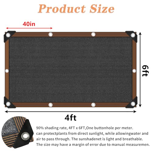 QLOFEI 4x6 FT Shade Cloth with Grommets, 90% Sun Shades Outdoor Patio Mesh Tarp, Easier to Hang Sunblock Neting Cover -for Garden Greenhouse Pergola Lawn Kennel Chicken Coop - size: 4'x6'