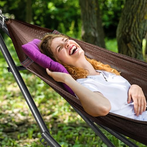 Tranquillo Universal Double Hammock with Stand Included for 2 Persons/Foldable Hammock Stand 600 lbs Capacity Portable Case - Inhouse, Outdoor, Camping, Brown - color: 1. Brown