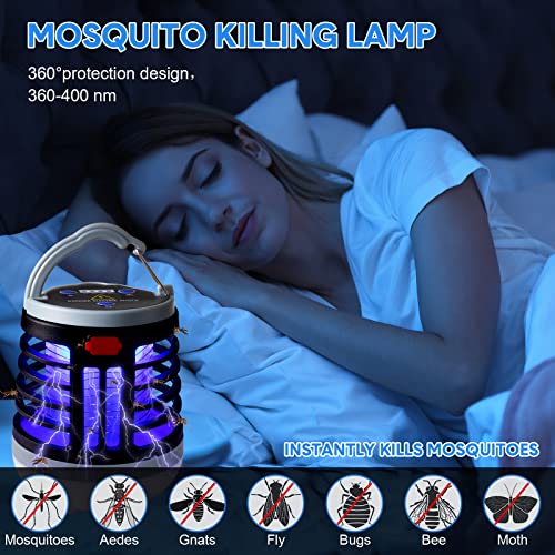2 Pack 3 in 1 Bug Zapper USB Rechargeable Mosquito Killer Portable Waterproof Mosquito Repellent Outdoor Indoor LED Lantern Bug Zapper Camp Light SOS Emergency Light for Home, Backyard (2, Black) - color: Black