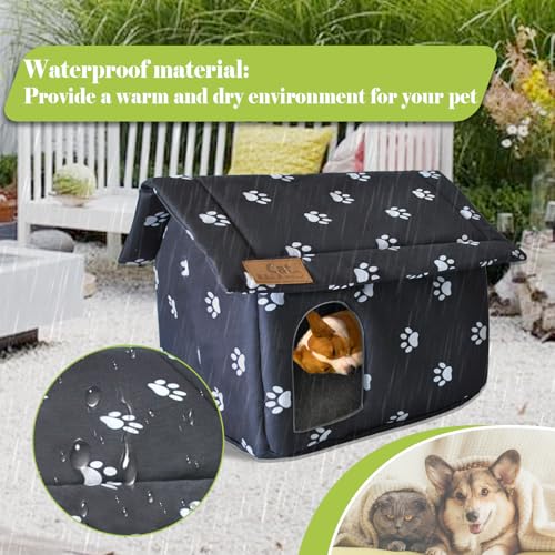 Cat House for Outdoor,Weatherproof Warm Feral Cats Shelter Outside/Indoor Collapsible Insulated Pet Houses Foldable Stray Cat Tent Cave for Kitty Puppy Small Animals Four Season(Black)