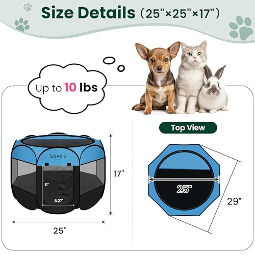 Love's cabin Pet Puppy Dog Playpen, Small Dog Tent Crates Cage Indoor/Outdoor, Portable Playpen for Cat, Foldable Pop Up Dog Kennel Playpen with Carring Case, Removable Zipper Top, Blue - color: Blue, size: 25.0"L x 25.0"W x 17.0"H