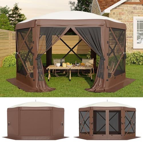 GarveeLife 13x13FT 6-Sided Pop Up Canopy Tent，One-Push Setup Canopy Tent with Removable Canopy Top & Wind Cloths, Outdoor shelter for Camping, Backyard Parties, Outdoor Events - Beige & Khaki - color: Beige & Khaki, size: Traditional Top - 13ft
