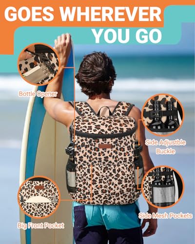 Soft Cooler Backpack 30 Cans/45 Cans, Backpack Coolers Insulated Leak Proof Thermal Lunch Backpack for Men Work Small Cooler Bag Beach Travel Picnic Drink Beverage Beer - color: Leopard, size: 45 Cans