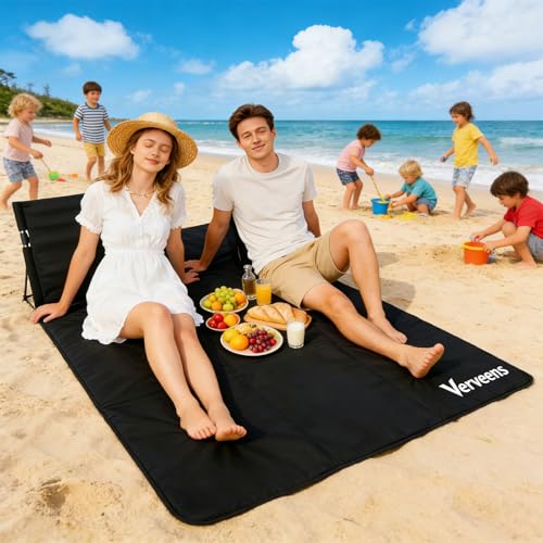 2-Person Portable Beach Lounge Chair with Carry Bag - Lightweight Outdoor Picnic Mat with Back Support for Beach Picnic Concerts Camping & Park (Black) - color: Black