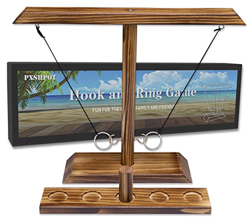 Ring Toss Games for Adults, Indoor Outdoor Yard Games, Patio Decor, Wooden Hook and Ring Game for Bars, Home, Party - color: Large Size- 15.7" X 13"Light Brown