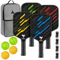Pickleball Paddles Set of 4, Carbon Fiber Pickle Ball Paddle Set, Lightweight Indoor Outdoor Play Rackets Equipment 4 Pack with 4 Balls & Bag Family Beginner Christmas Men Women Kids Adult Gift