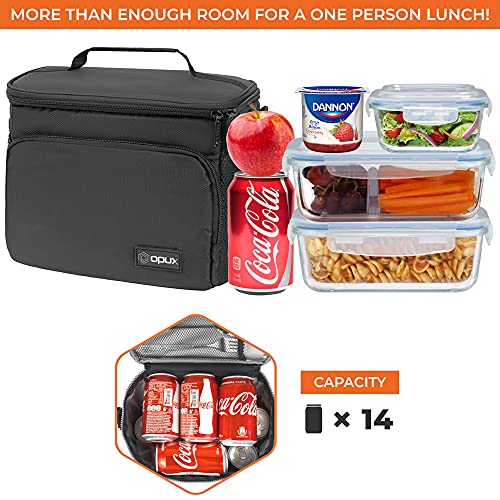 opux Insulated Lunch Bag for Men Women, Soft Lunch Box for Office Work School Picnic, Leakproof Lunch Cooler Bag with Shoulder Strap for Kid Adult Boy Girl, Medium Lunchbox Lunch Tote (Black) - color: Black, size: Medium