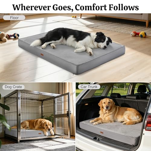 Orthopedic Dog Bed, 44" x 32" Dog Beds Large Sized, Waterproof Pet Mat, Big Pet Mattress Pad with Removable Washable Soft Plush Cover, Egg Crate Foam, Anti-Slip Bottom, Grey - color: Grey, size: 44" x 32"