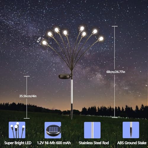 6-Pack Garden Solar Lights, 48 LED Solar Lights Outdoor for Garden Decor, Waterproof Firefly Light Outdoor (Sway by Wind), Swaying Light for Outside Yard Pathway Landscape Decorations (Cool White) - color: Cool White, size: 6 Pack